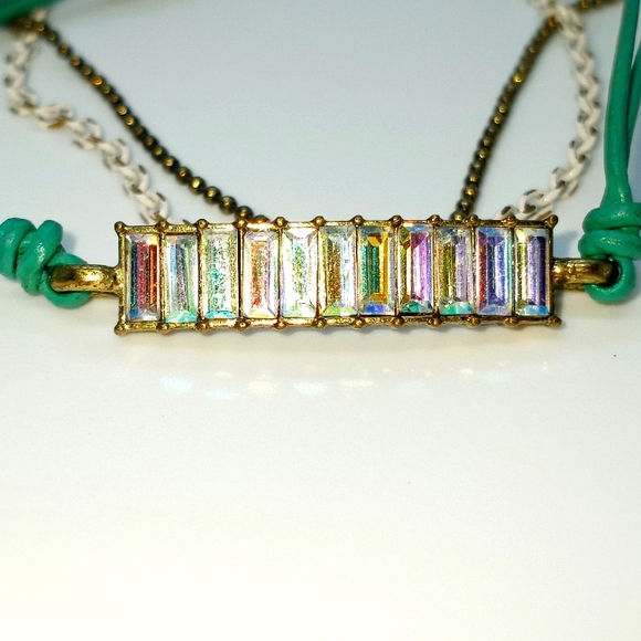 Chloe and Isabel Bracelet Ab Baguette Rhinestines Adjustable C+I Triple Chain - Picture 2 of 4